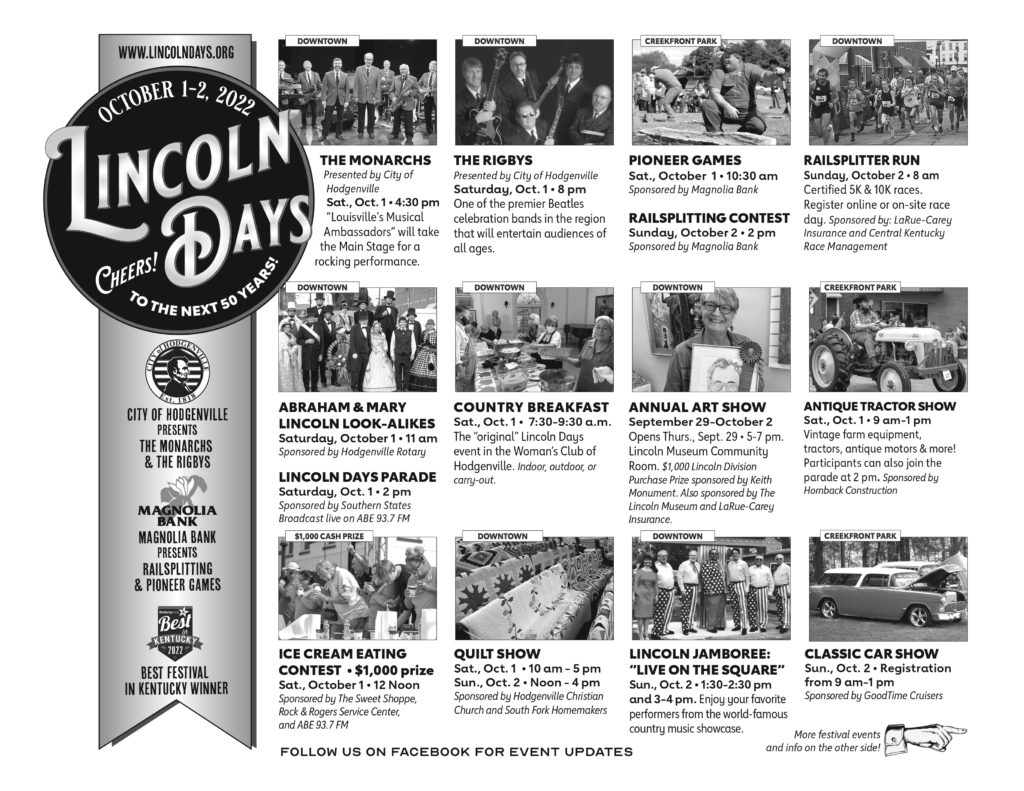 Schedule of Events Lincoln Days Celebration Inc